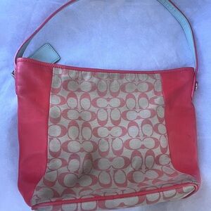 Coach Red and Tan Signature Shoulder Bag